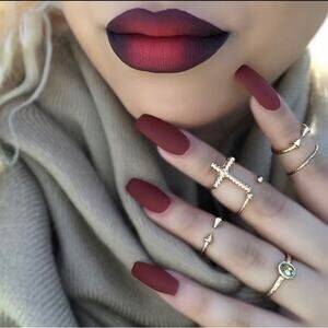 Matte Maroon Press On Nails 25 pc Set Medium Length False Kit Includes Nail Glue